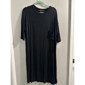 🔴Yana K Black ribbed‎ one pocket dress one size New